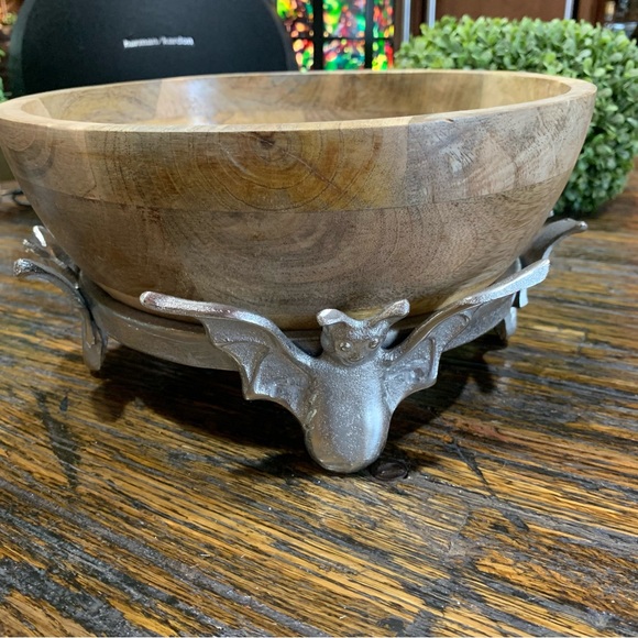 Other - Wood Bowl Bat Halloween Candy Dish Treats New Party Decor